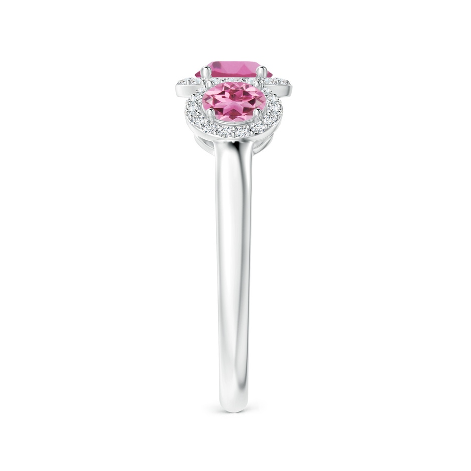 5mm AAA Round Pink Tourmaline Three Stone Halo Ring with Diamonds in White Gold side-2