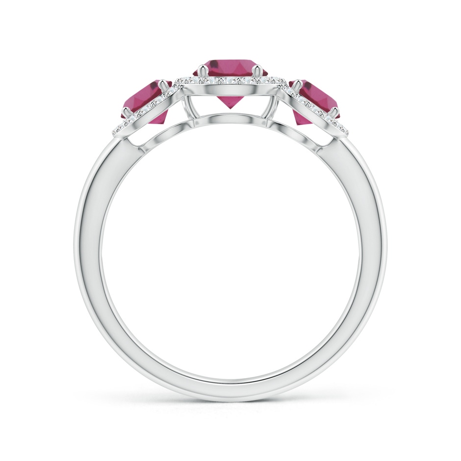 5mm AAAA Round Pink Tourmaline Three Stone Halo Ring with Diamonds in P950 Platinum side-1