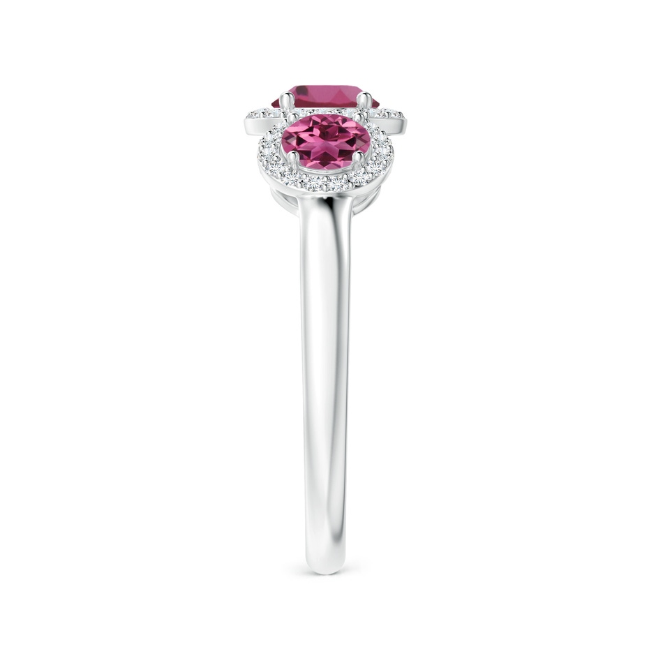 5mm AAAA Round Pink Tourmaline Three Stone Halo Ring with Diamonds in P950 Platinum side-2