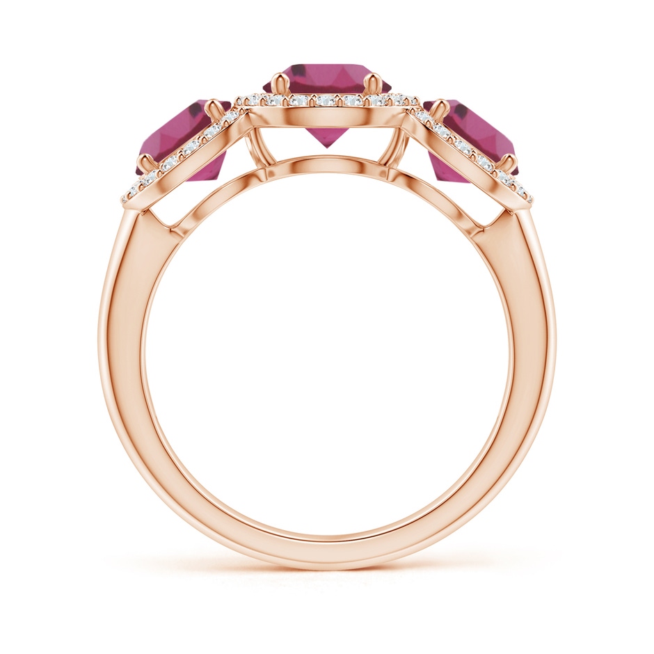 6mm AAAA Round Pink Tourmaline Three Stone Halo Ring with Diamonds in Rose Gold side-1