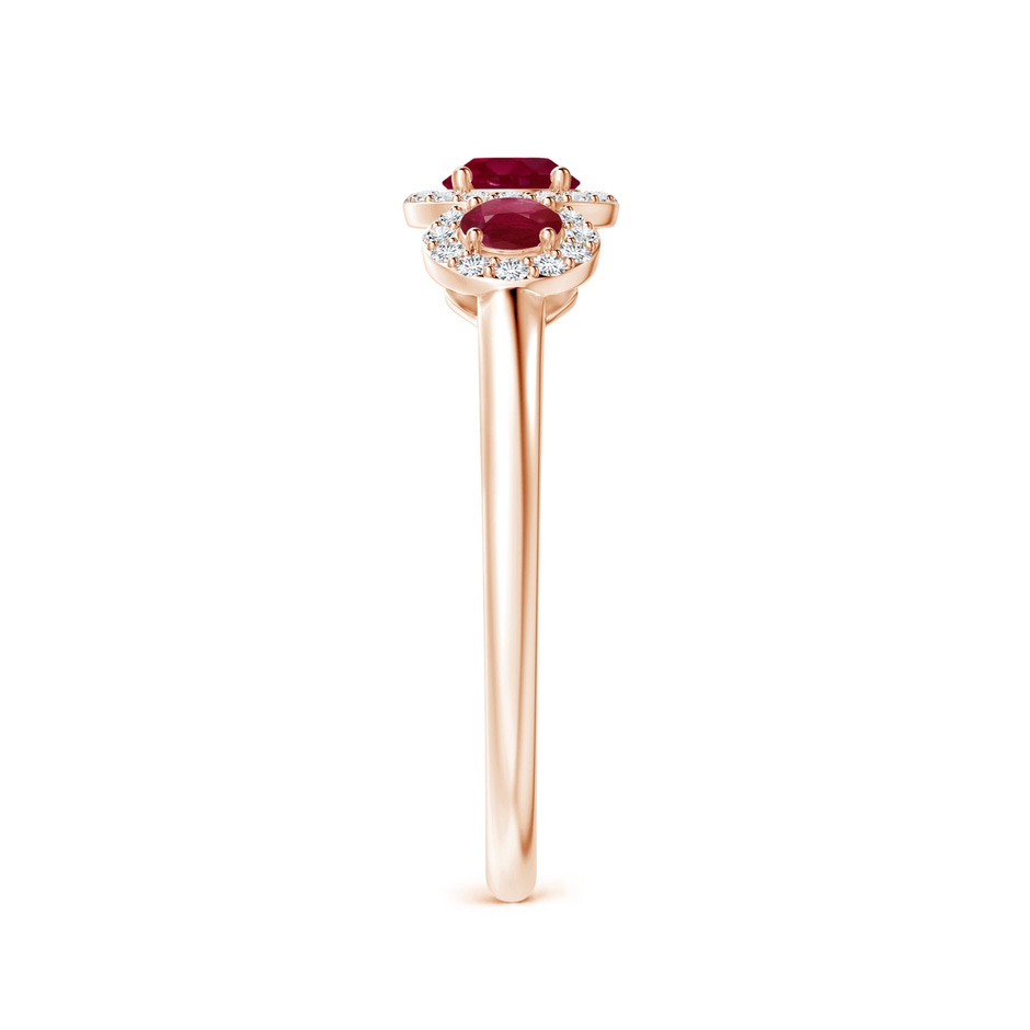 4mm A Round Ruby Three Stone Halo Ring with Diamonds in Rose Gold side-2