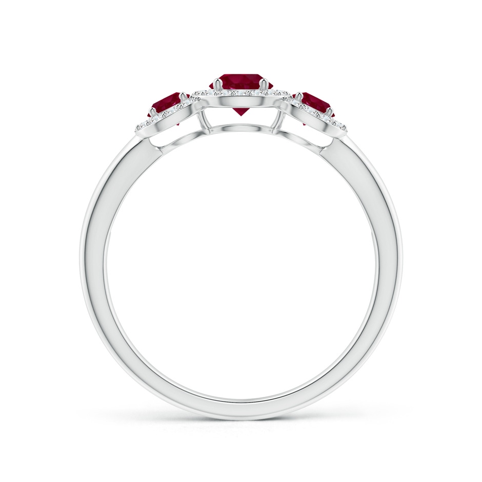 4mm A Round Ruby Three Stone Halo Ring with Diamonds in White Gold side-1