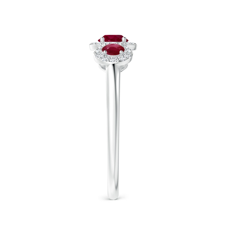 4mm A Round Ruby Three Stone Halo Ring with Diamonds in White Gold side-2