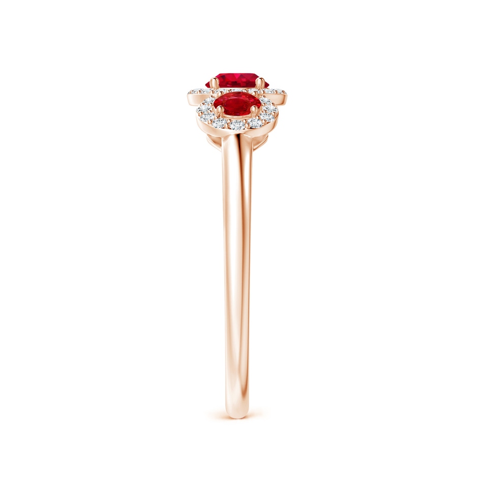 4mm AAA Round Ruby Three Stone Halo Ring with Diamonds in Rose Gold side-2