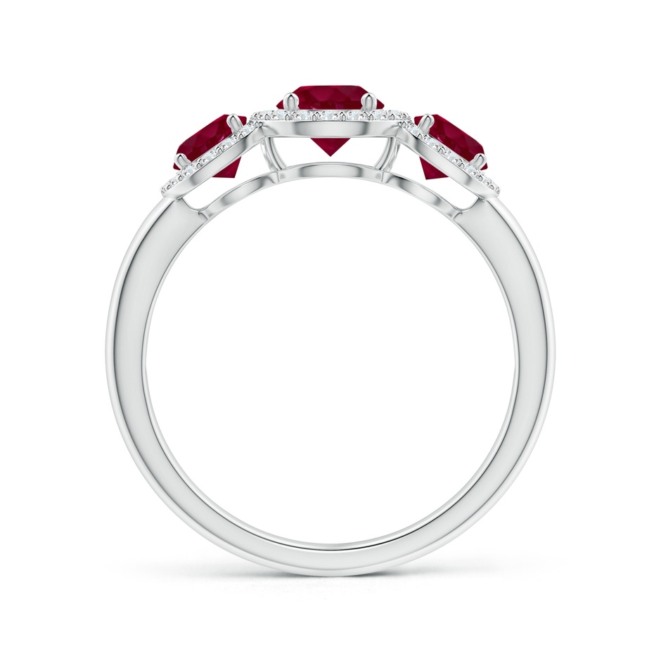 5mm A Round Ruby Three Stone Halo Ring with Diamonds in White Gold side-1