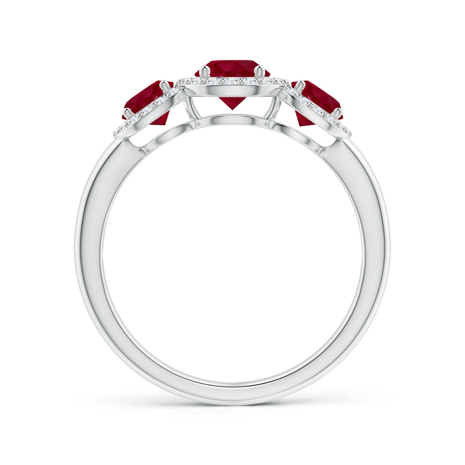 5mm AA Round Ruby Three Stone Halo Ring with Diamonds in White Gold side-1