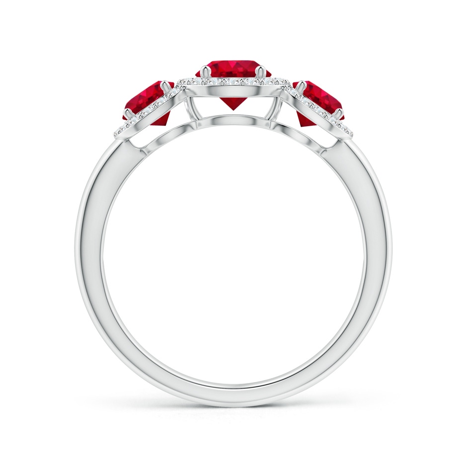 5mm AAA Round Ruby Three Stone Halo Ring with Diamonds in White Gold side-1