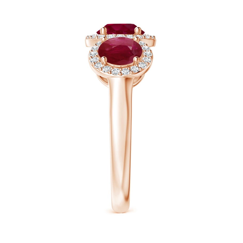 6mm A Round Ruby Three Stone Halo Ring with Diamonds in Rose Gold side-2