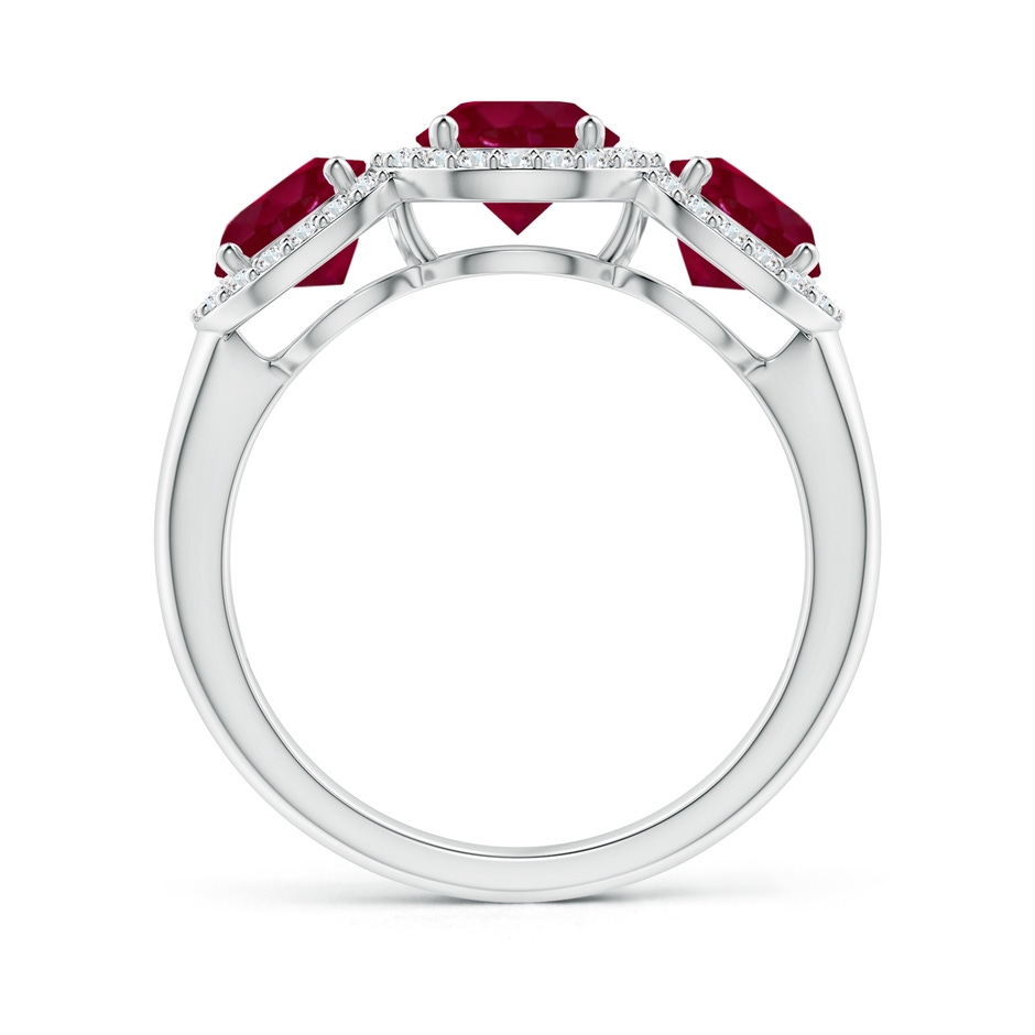 6mm A Round Ruby Three Stone Halo Ring with Diamonds in White Gold side-1