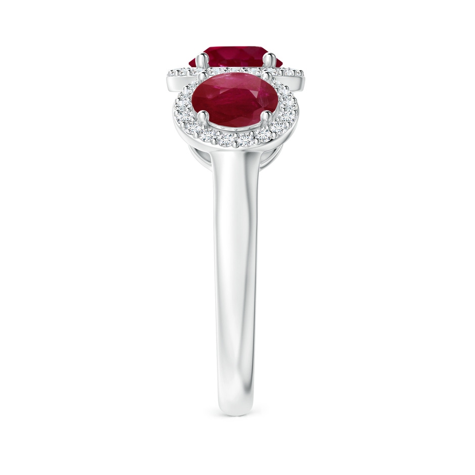 6mm A Round Ruby Three Stone Halo Ring with Diamonds in White Gold side-2