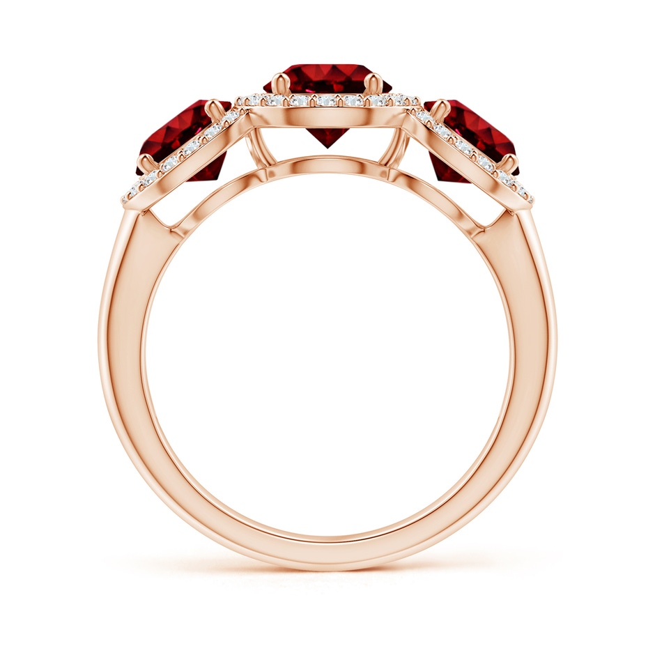 6mm AAAA Round Ruby Three Stone Halo Ring with Diamonds in Rose Gold side-1