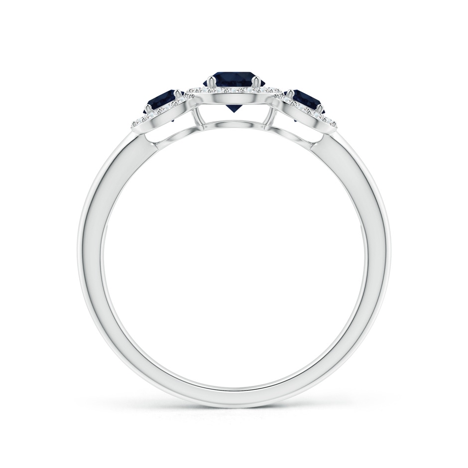 4mm A Round Sapphire Three Stone Halo Ring with Diamonds in White Gold side-1