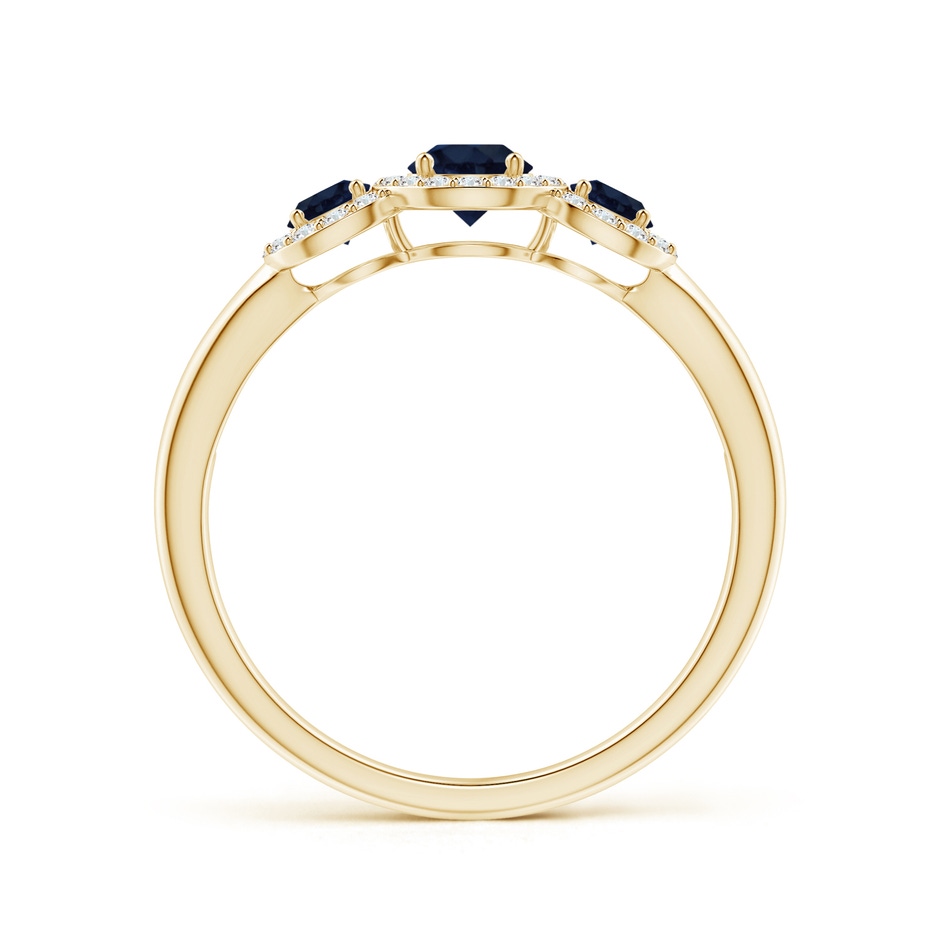 4mm A Round Sapphire Three Stone Halo Ring with Diamonds in Yellow Gold side-1