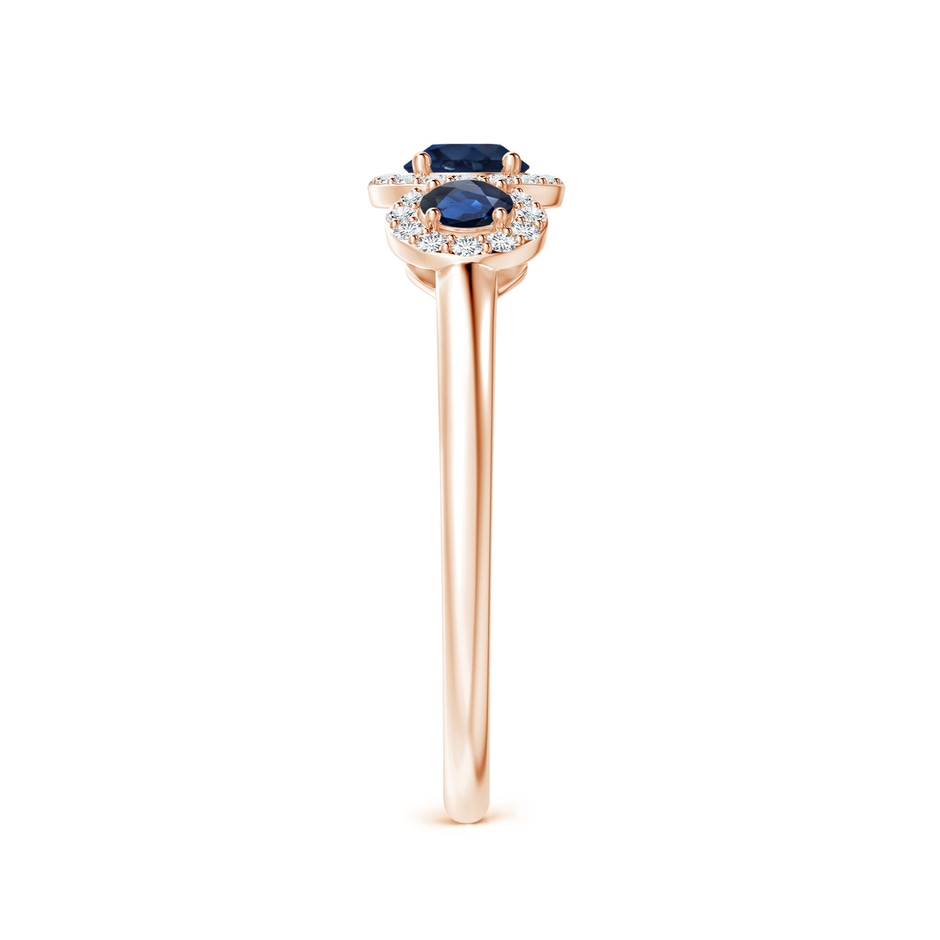 4mm AA Round Sapphire Three Stone Halo Ring with Diamonds in Rose Gold side-2
