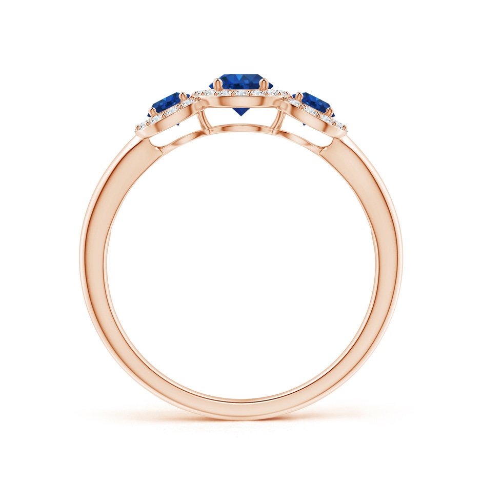 4mm AAA Round Sapphire Three Stone Halo Ring with Diamonds in Rose Gold side-1