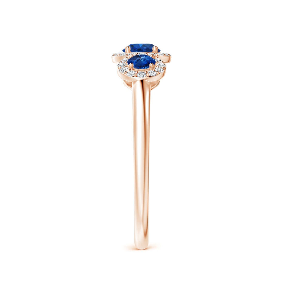4mm AAA Round Sapphire Three Stone Halo Ring with Diamonds in Rose Gold side-2