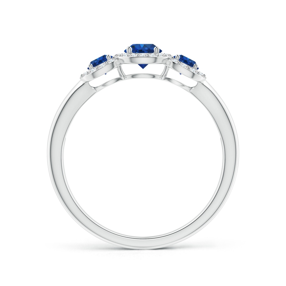 4mm AAA Round Sapphire Three Stone Halo Ring with Diamonds in White Gold side-1