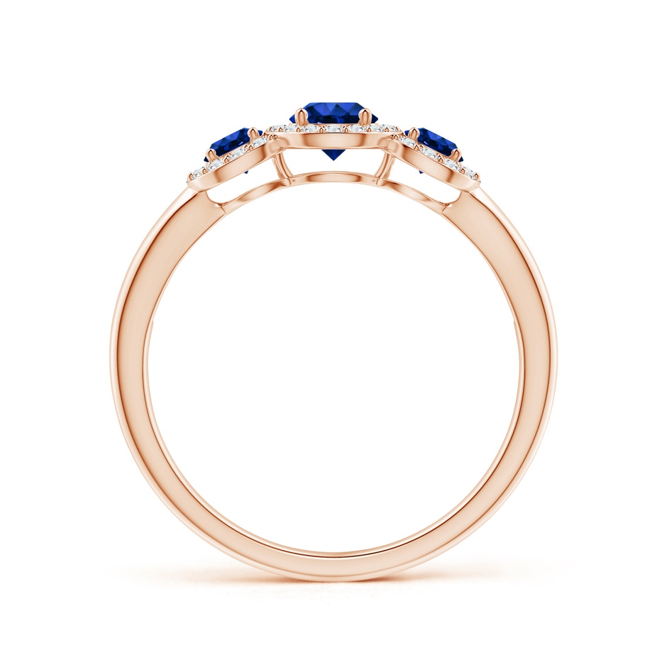4mm AAAA Round Sapphire Three Stone Halo Ring with Diamonds in Rose Gold side-1