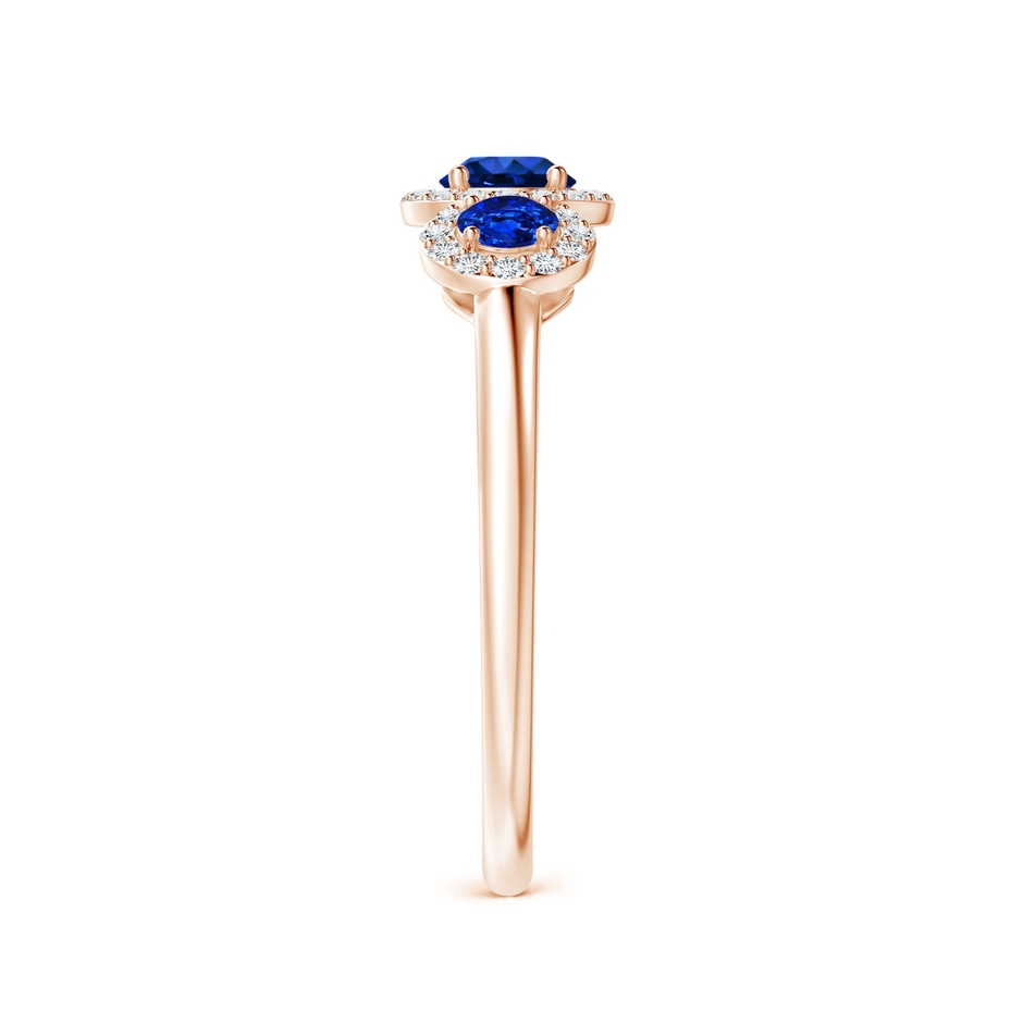 4mm AAAA Round Sapphire Three Stone Halo Ring with Diamonds in Rose Gold side-2