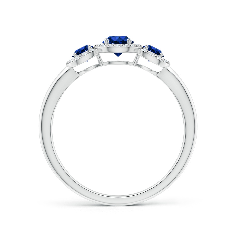 4mm AAAA Round Sapphire Three Stone Halo Ring with Diamonds in White Gold side-1