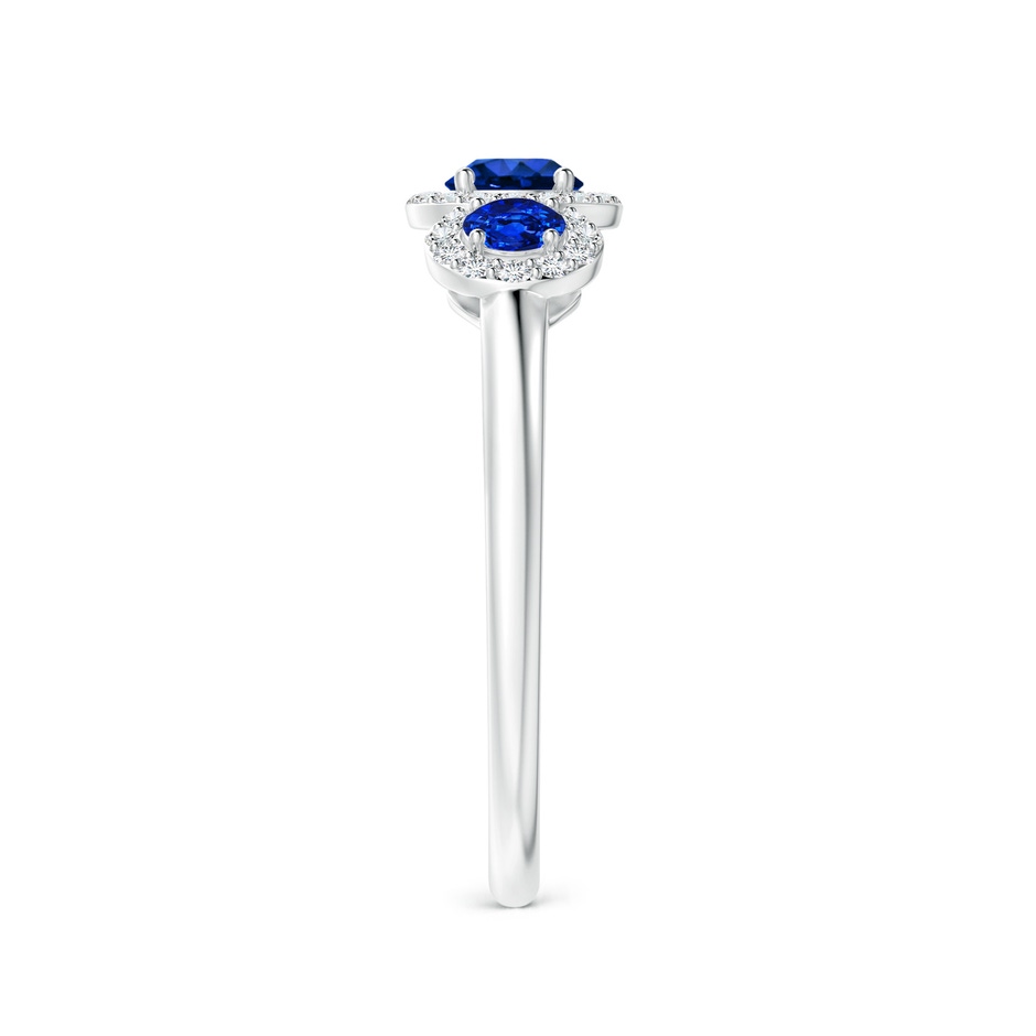 4mm AAAA Round Sapphire Three Stone Halo Ring with Diamonds in White Gold side-2