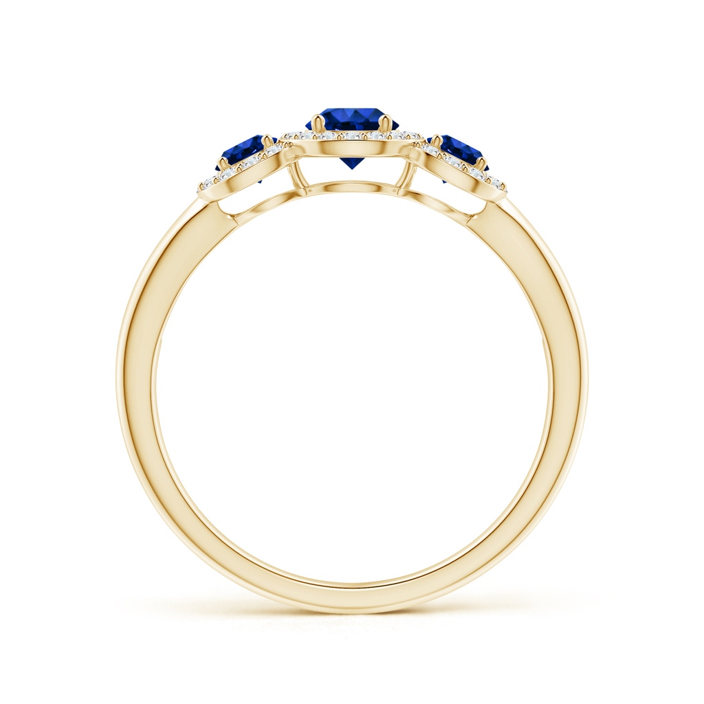 4mm AAAA Round Sapphire Three Stone Halo Ring with Diamonds in Yellow Gold - side_1