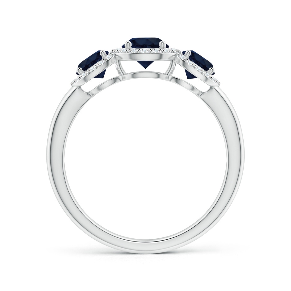 5mm A Round Sapphire Three Stone Halo Ring with Diamonds in White Gold side-1