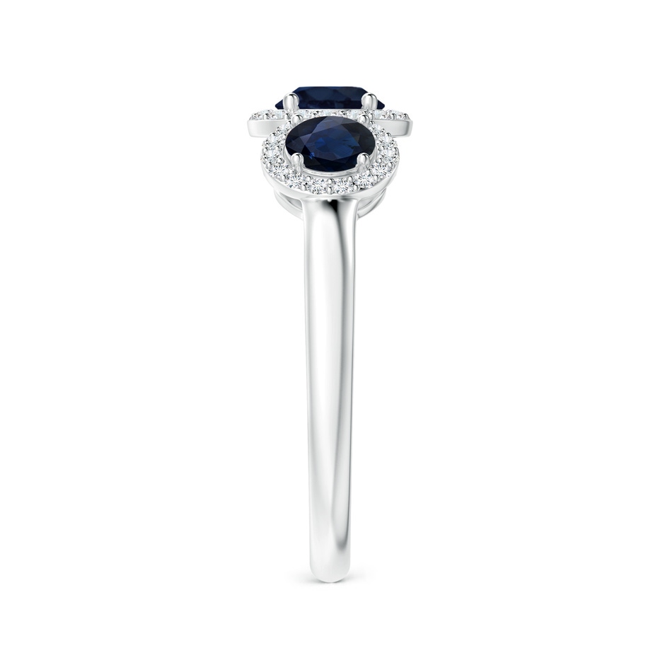5mm A Round Sapphire Three Stone Halo Ring with Diamonds in White Gold side-2