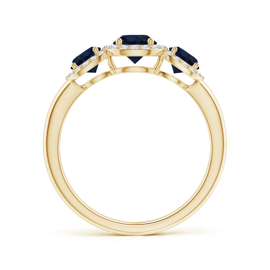 5mm A Round Sapphire Three Stone Halo Ring with Diamonds in Yellow Gold side-1