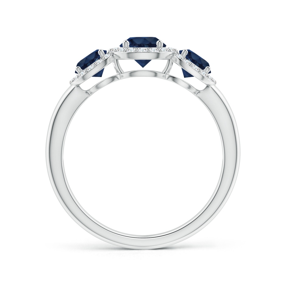 5mm AA Round Sapphire Three Stone Halo Ring with Diamonds in White Gold side-1