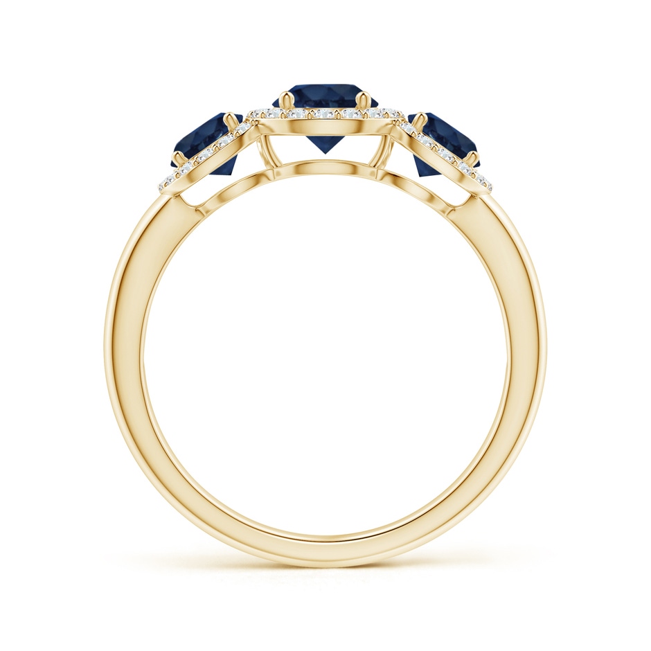 5mm AA Round Sapphire Three Stone Halo Ring with Diamonds in Yellow Gold side-1