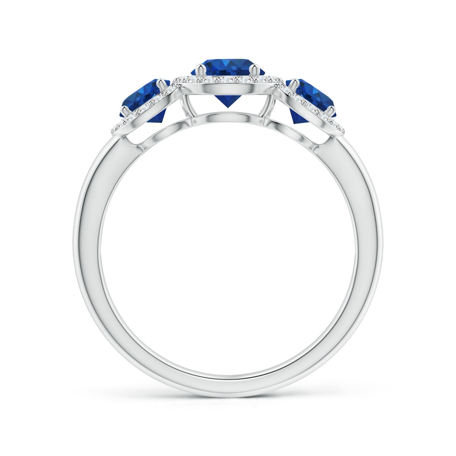 5mm AAA Round Sapphire Three Stone Halo Ring with Diamonds in P950 Platinum side-1