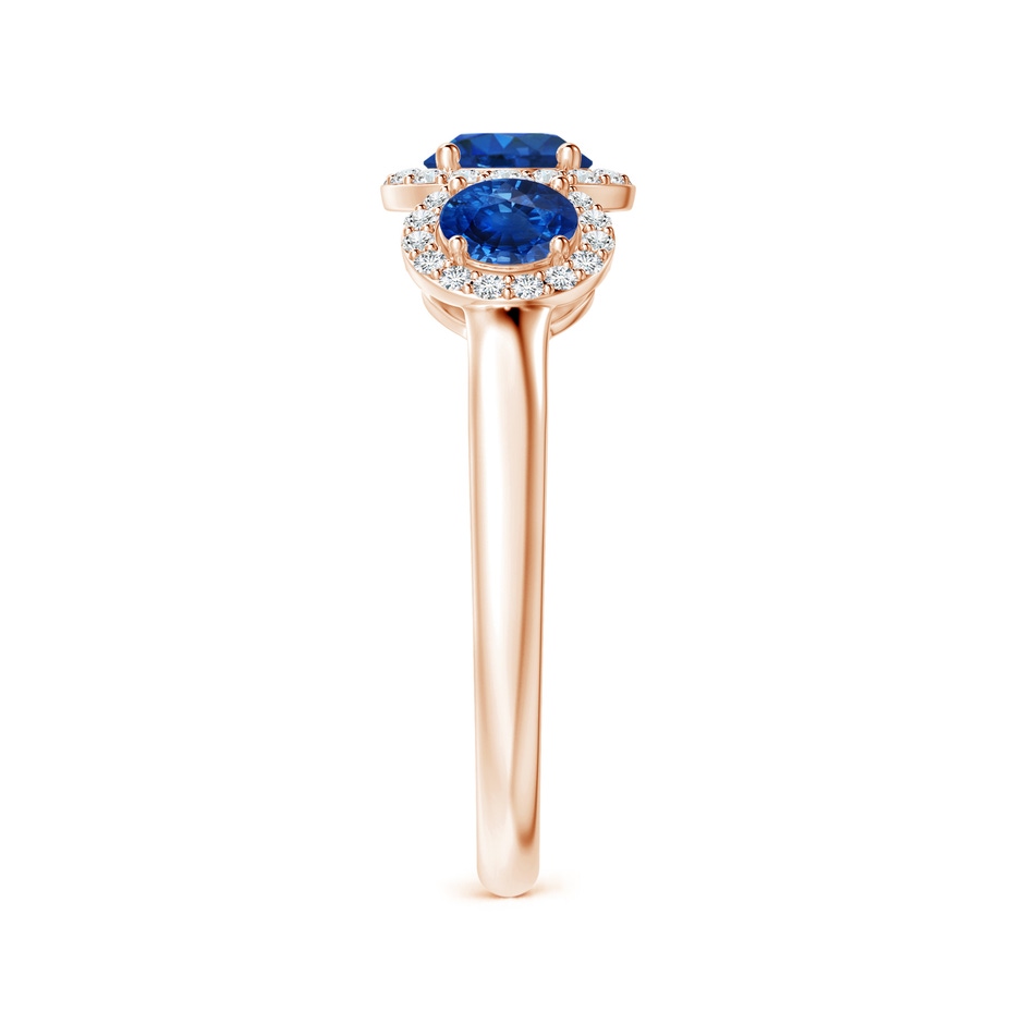 5mm AAA Round Sapphire Three Stone Halo Ring with Diamonds in Rose Gold side-2