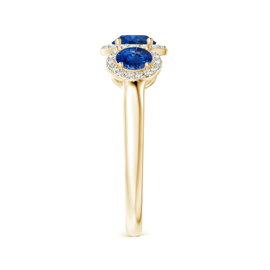 5mm AAA Round Sapphire Three Stone Halo Ring with Diamonds in Yellow Gold side-2