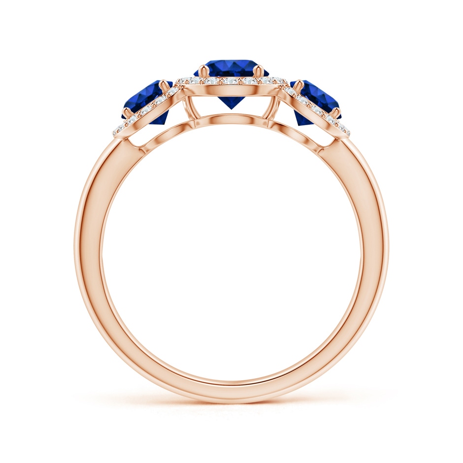 5mm AAAA Round Sapphire Three Stone Halo Ring with Diamonds in Rose Gold side-1
