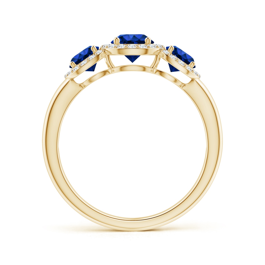 5mm AAAA Round Sapphire Three Stone Halo Ring with Diamonds in Yellow Gold - side_1