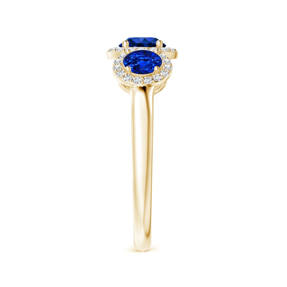 5mm AAAA Round Sapphire Three Stone Halo Ring with Diamonds in Yellow Gold side-2