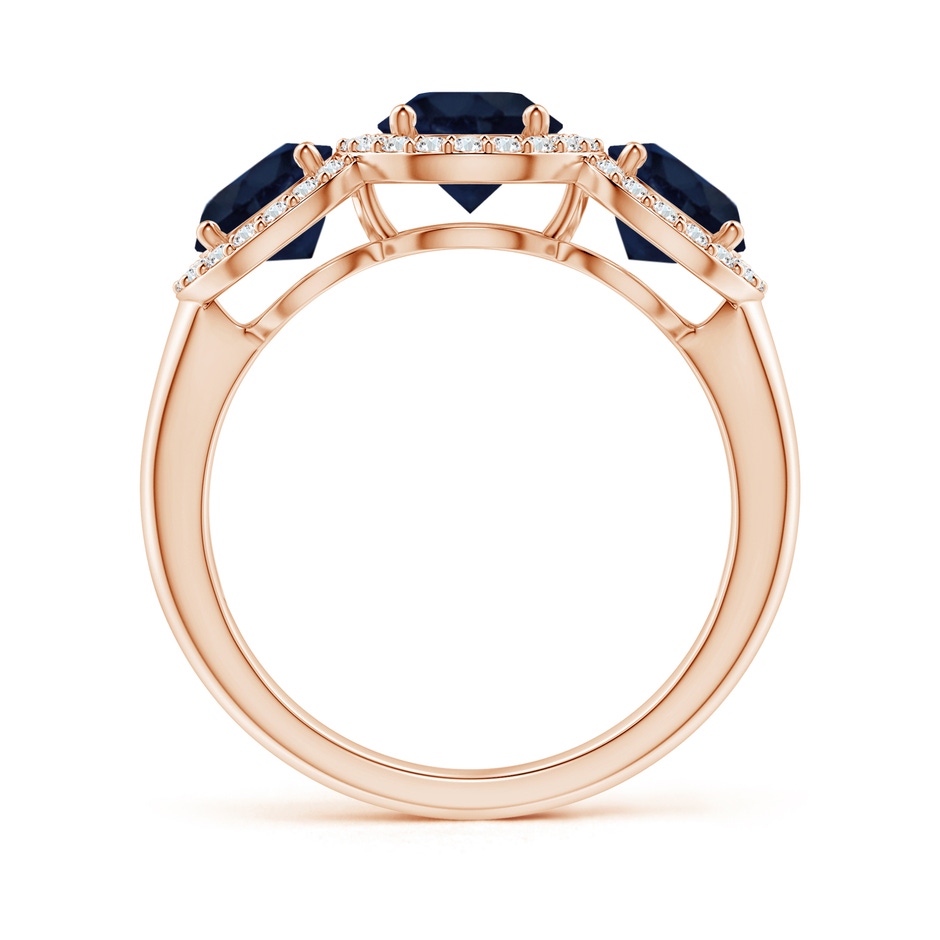 6mm A Round Sapphire Three Stone Halo Ring with Diamonds in Rose Gold side-1