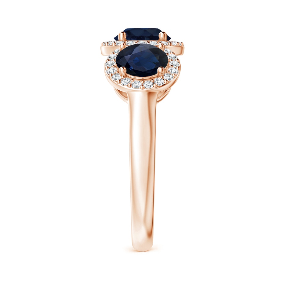 6mm A Round Sapphire Three Stone Halo Ring with Diamonds in Rose Gold side-2