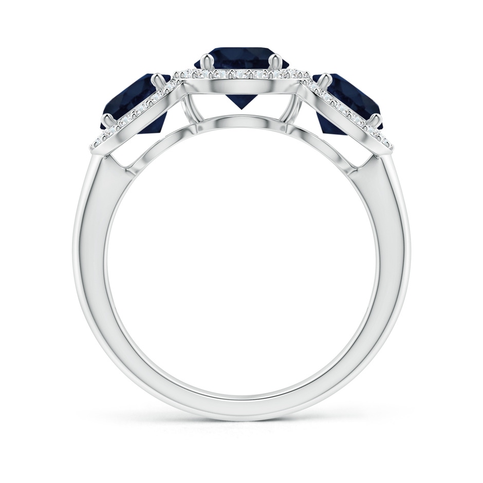6mm A Round Sapphire Three Stone Halo Ring with Diamonds in White Gold side-1