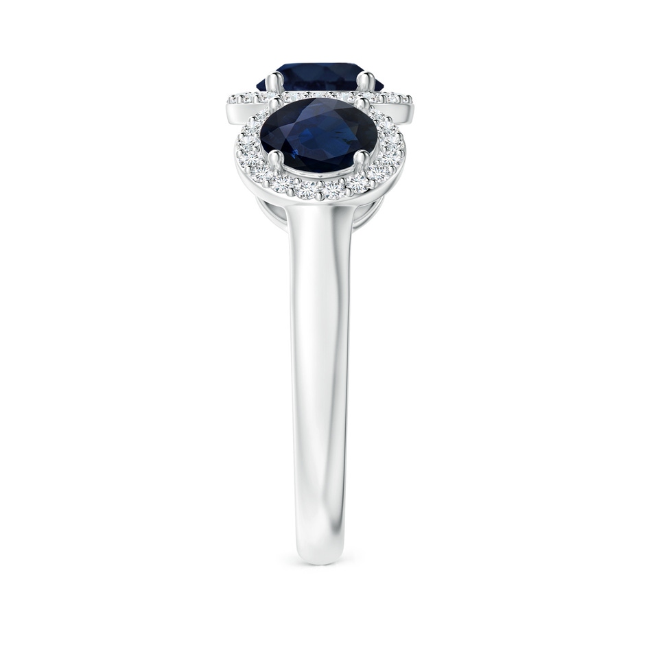 6mm A Round Sapphire Three Stone Halo Ring with Diamonds in White Gold side-2
