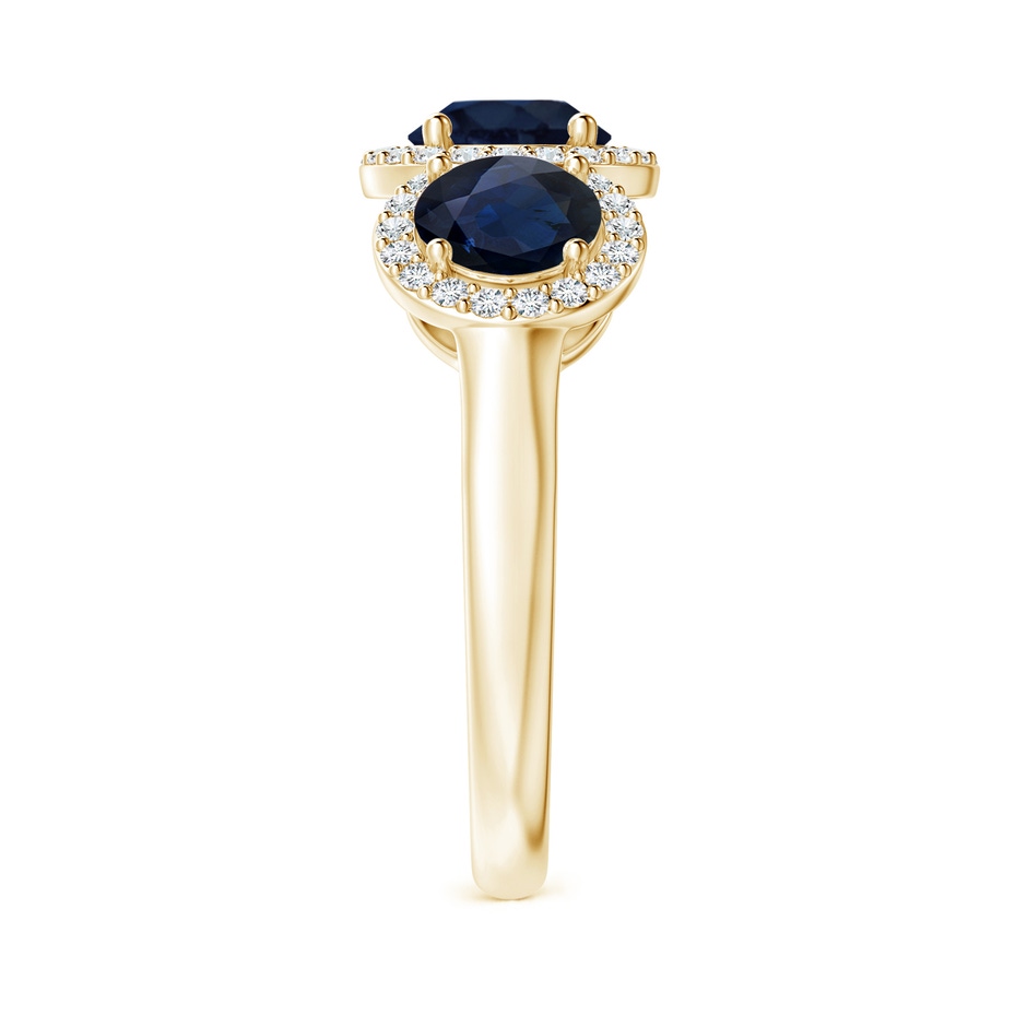 6mm A Round Sapphire Three Stone Halo Ring with Diamonds in Yellow Gold side-2