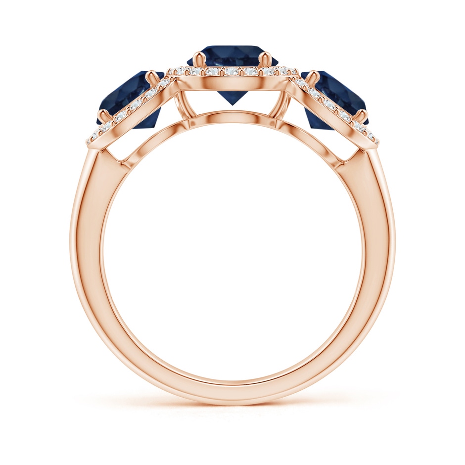 6mm AA Round Sapphire Three Stone Halo Ring with Diamonds in Rose Gold side-1