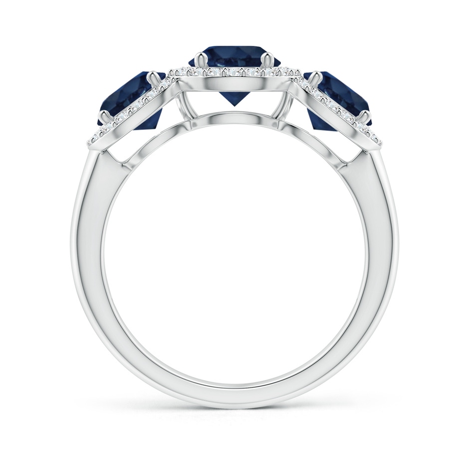 6mm AA Round Sapphire Three Stone Halo Ring with Diamonds in White Gold side-1