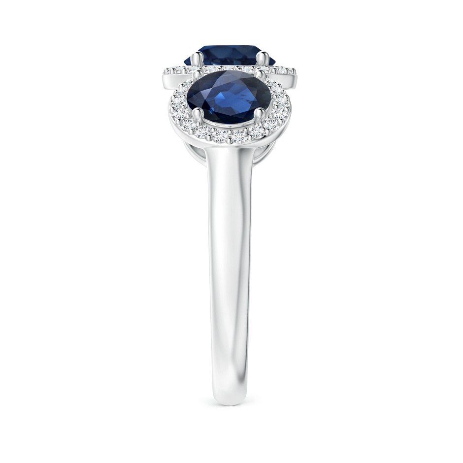 6mm AA Round Sapphire Three Stone Halo Ring with Diamonds in White Gold side-2
