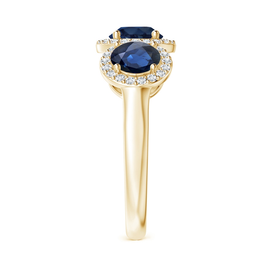 6mm AA Round Sapphire Three Stone Halo Ring with Diamonds in Yellow Gold side-2