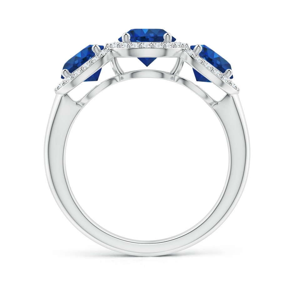 6mm AAA Round Sapphire Three Stone Halo Ring with Diamonds in P950 Platinum side-1