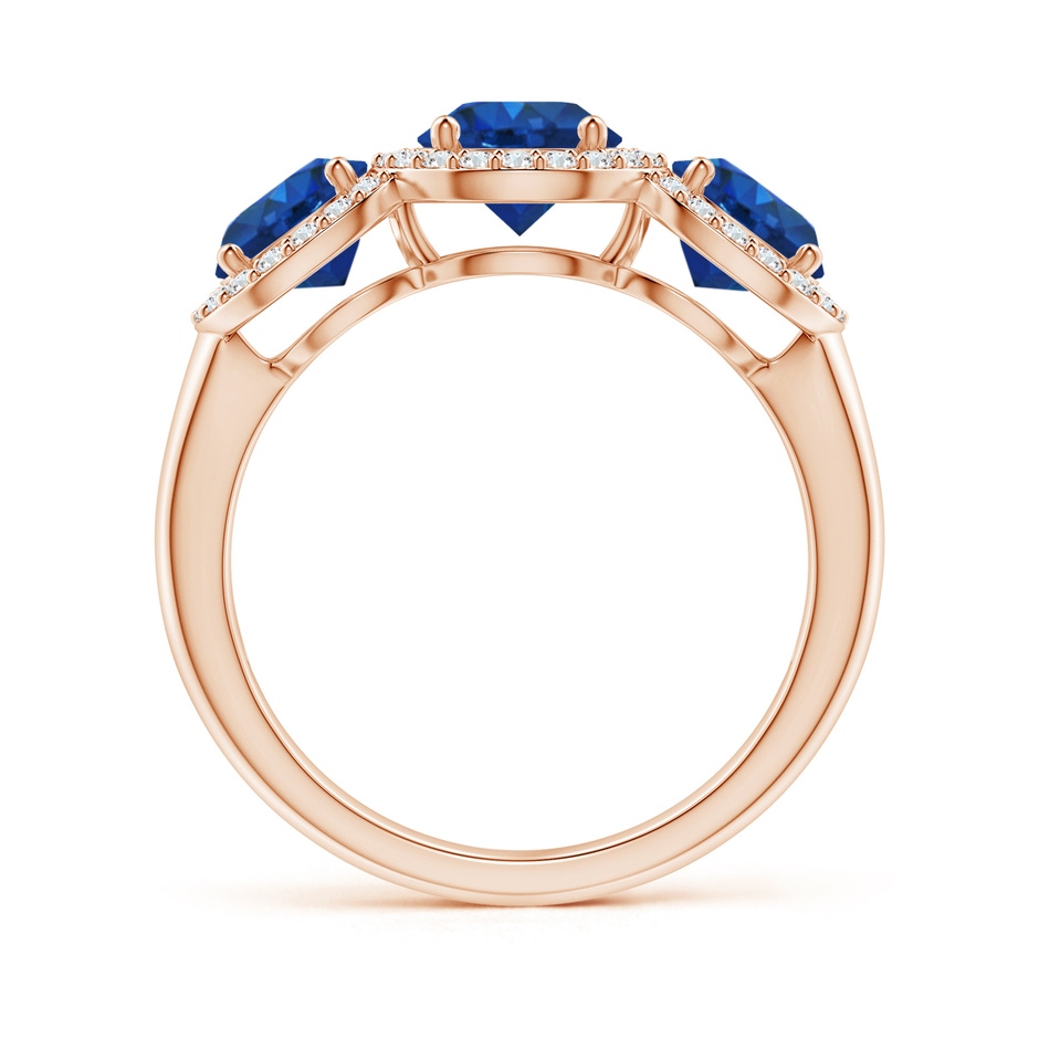 6mm AAA Round Sapphire Three Stone Halo Ring with Diamonds in Rose Gold side-1