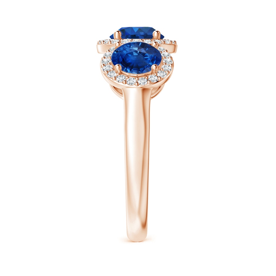 6mm AAA Round Sapphire Three Stone Halo Ring with Diamonds in Rose Gold side-2