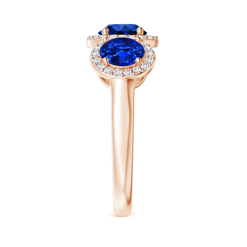 6mm AAAA Round Sapphire Three Stone Halo Ring with Diamonds in Rose Gold side-2